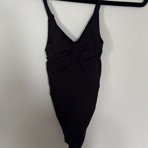 Black Ruched V-Neck Shapeware